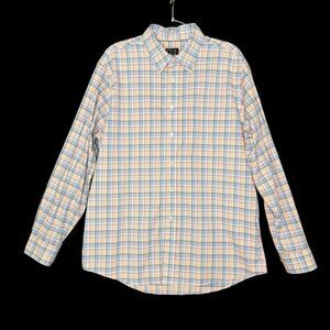 Jos A Bank Men's Plaid Dress Shirt L Tailored Fit 100% Cotton‎ Blue Orange